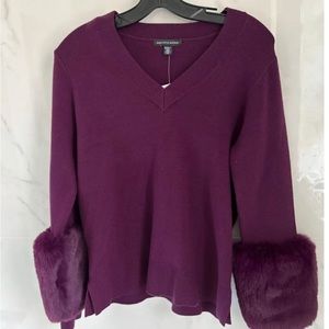 Maroon V-Neck (appears like purple in photos) Faux Trimmed Sleeves